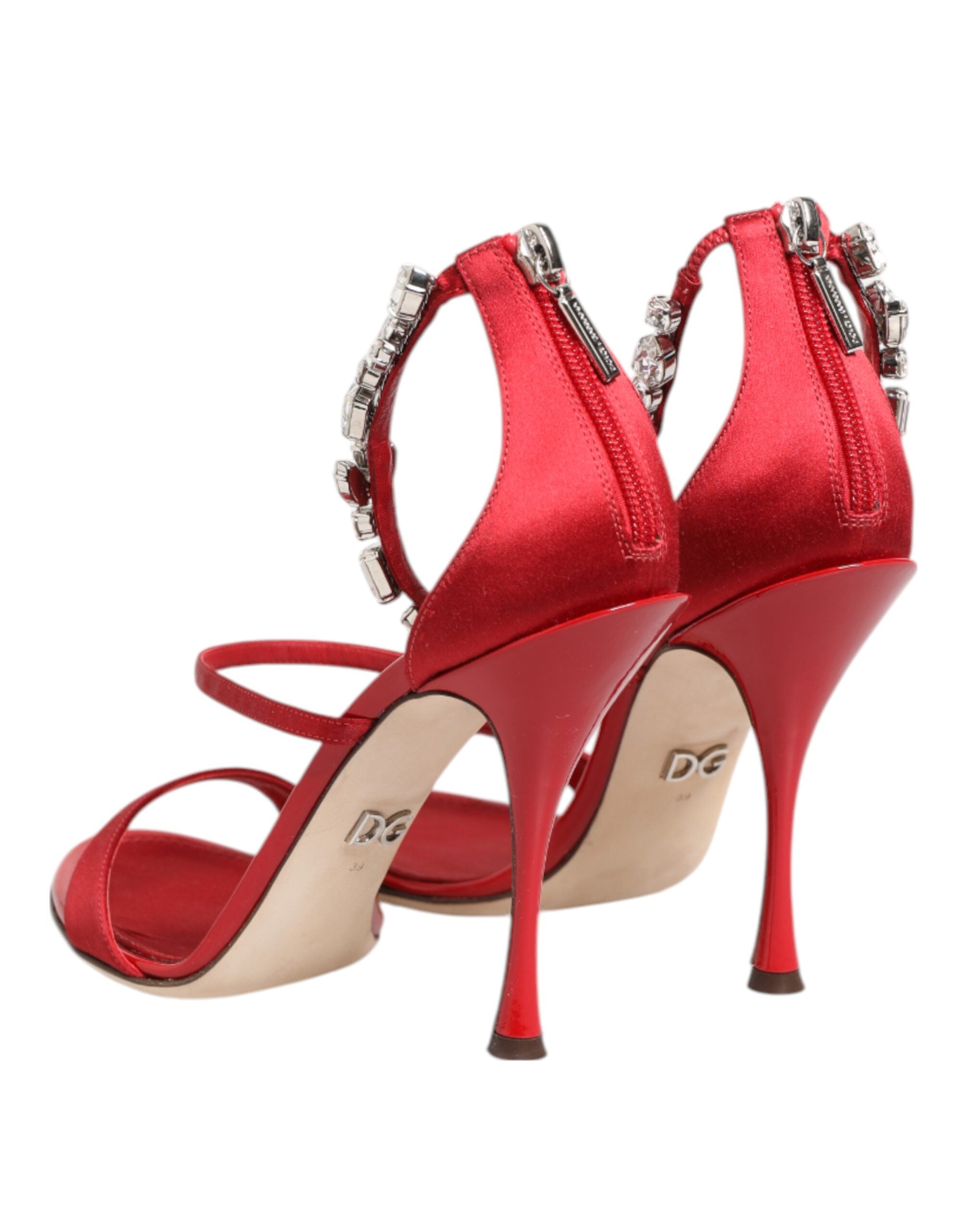 Red Satin Crystals Keira Sandals Heels Shoes