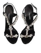 Black Keira Crystals Heels Sandals Shoes