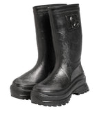 Metallic Black Pull On Rain Boots Men Shoes