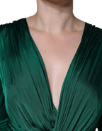 Dark Green Viscose Long Sleeve Midi Dress