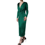 Dark Green Viscose Long Sleeve Midi Dress