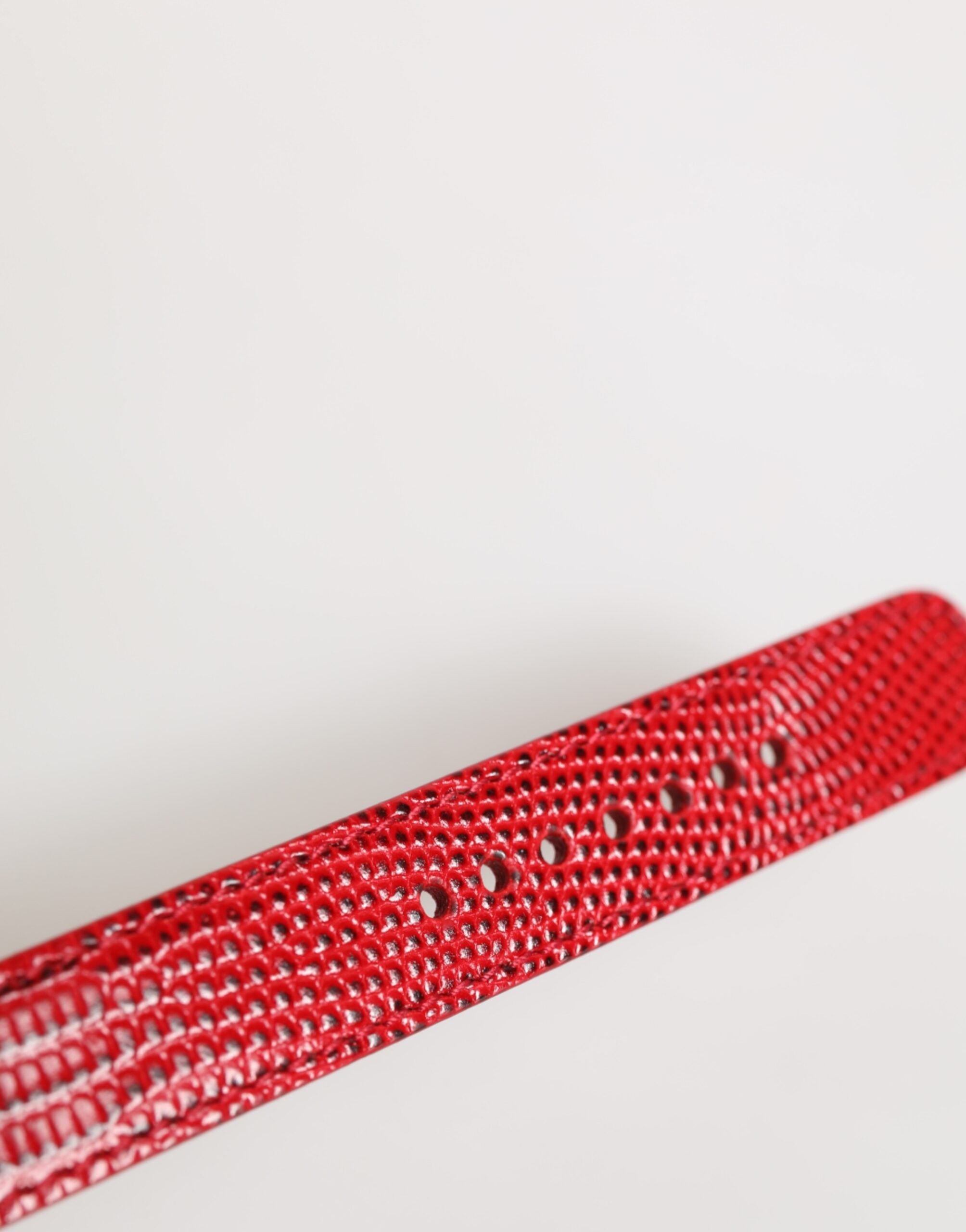 Red Exotic Leather Gold Tone Metal Buckle Women Armband