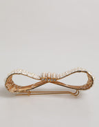 Gold Tone Brass Bow Crystal Faux Pearl Embellished Brooch