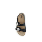 Black Calf Leather Bos Taurus Flat Sandals