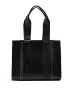 Black Woody Embroidered Logo Leather Medium Tote Bag
