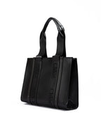 Black Woody Embroidered Logo Leather Medium Tote Bag