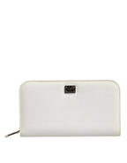 White Leather Logo Plaque Zip Around Continental Wallet