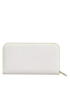 White Leather Logo Plaque Zip Around Continental Wallet