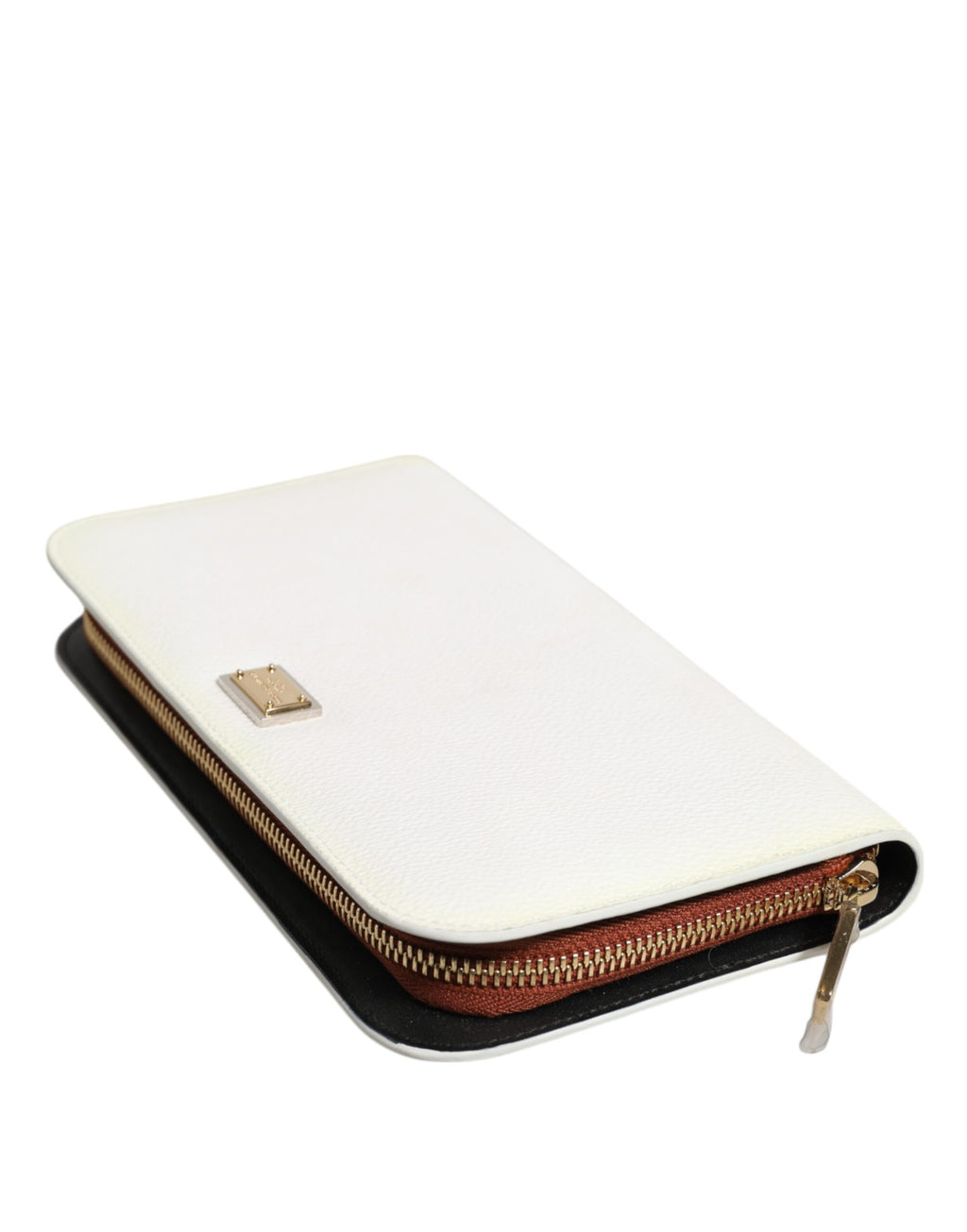 White Leather Logo Plaque Zip Around Continental Wallet