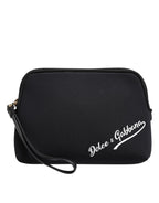Black Solid Nylon DG LogoPrint Clutch Zip Borse Pouch Bag