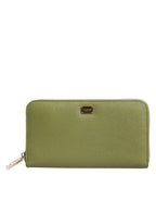 Green Leather Logo Plaque Zip Around Continenta Wallet