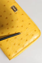 Yellow Leather Logo Plaque Zip Around Continental Wallet