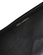 Black Calfskin Leather Logo Zip Around Continental Wallet