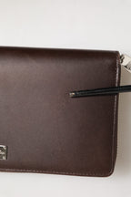 Brown Calfskin Leather Logo Zip Around Continental Wallet