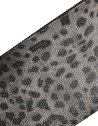 Black Gray Leopard Leather Zip Around Continental Wallet