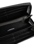 Black Gray Leopard Leather Zip Around Continental Wallet