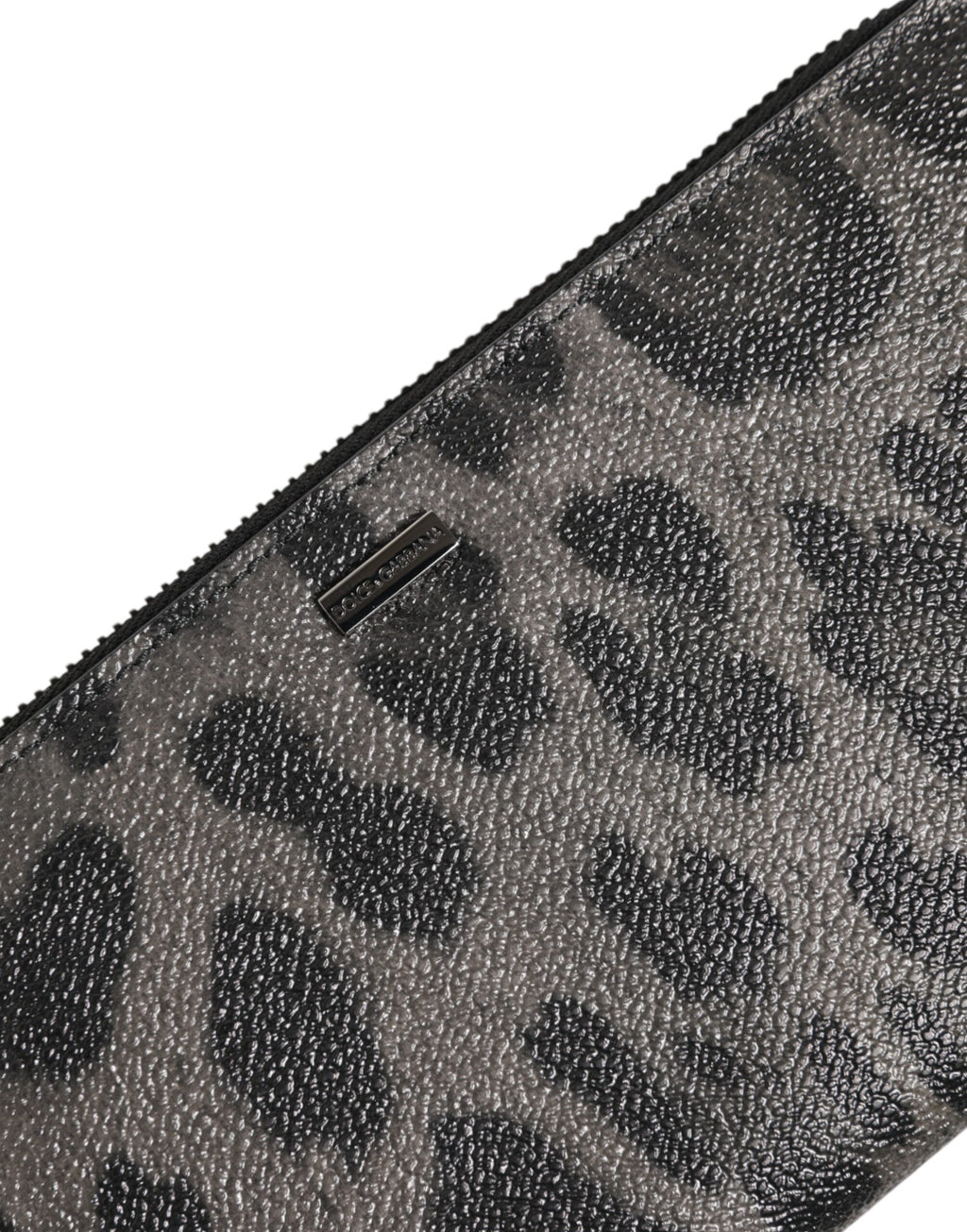 Black Gray Leopard Leather Zip Around Continental Wallet