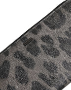 Black Gray Leopard Leather Zip Around Continental Wallet