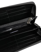 Black Gray Leopard Leather Zip Around Continental Wallet