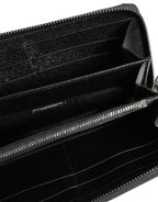 Black Leather #DGFAMILY Zipper Continental Mens Wallet