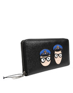 Black Leather #DGFAMILY Zipper Continental Mens Wallet