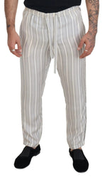 White Stripes Silk Lounge Trouser Pants
