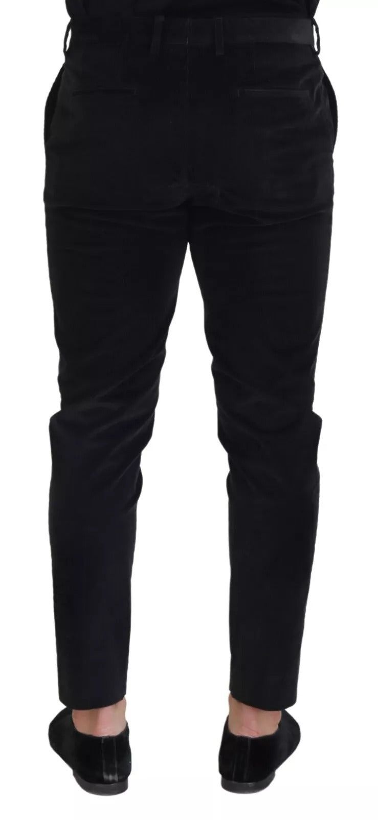 Black Stretch Cotton Slim Trousers Chino Pants