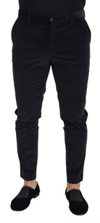 Black Stretch Cotton Slim Trousers Chino Pants