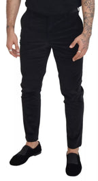 Black Stretch Cotton Slim Trousers Chino Pants