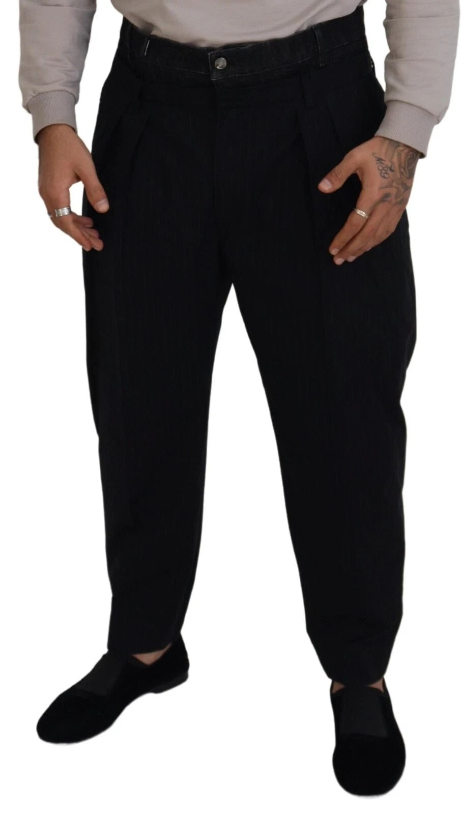 Black Cotton Stretch Loose Denim Trouser Jeans