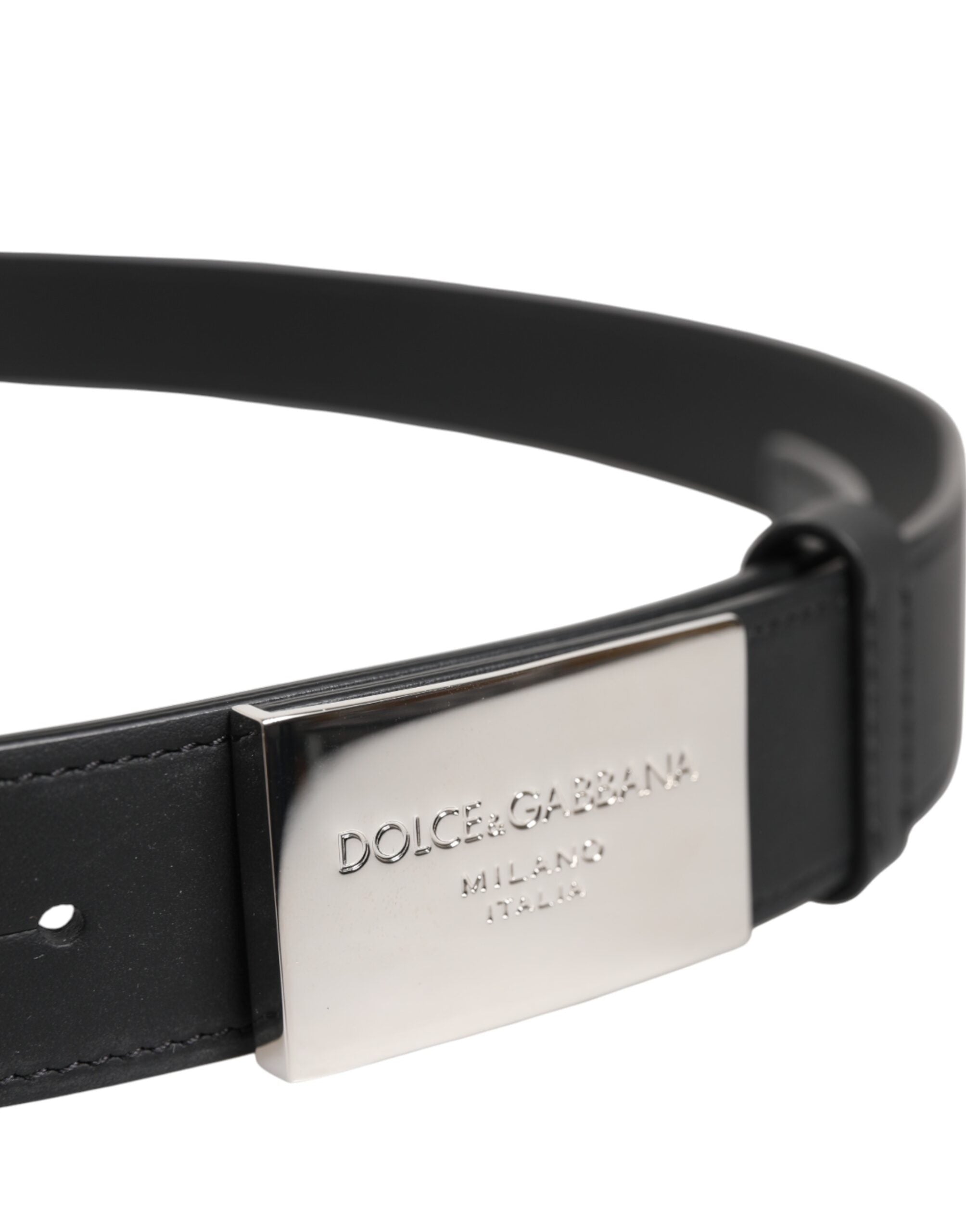 Black Leather Classic Metal Logo Buckle Belt