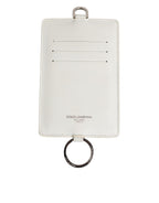 White Calf Leather Lanyard Logo Card Holder Men Wallet