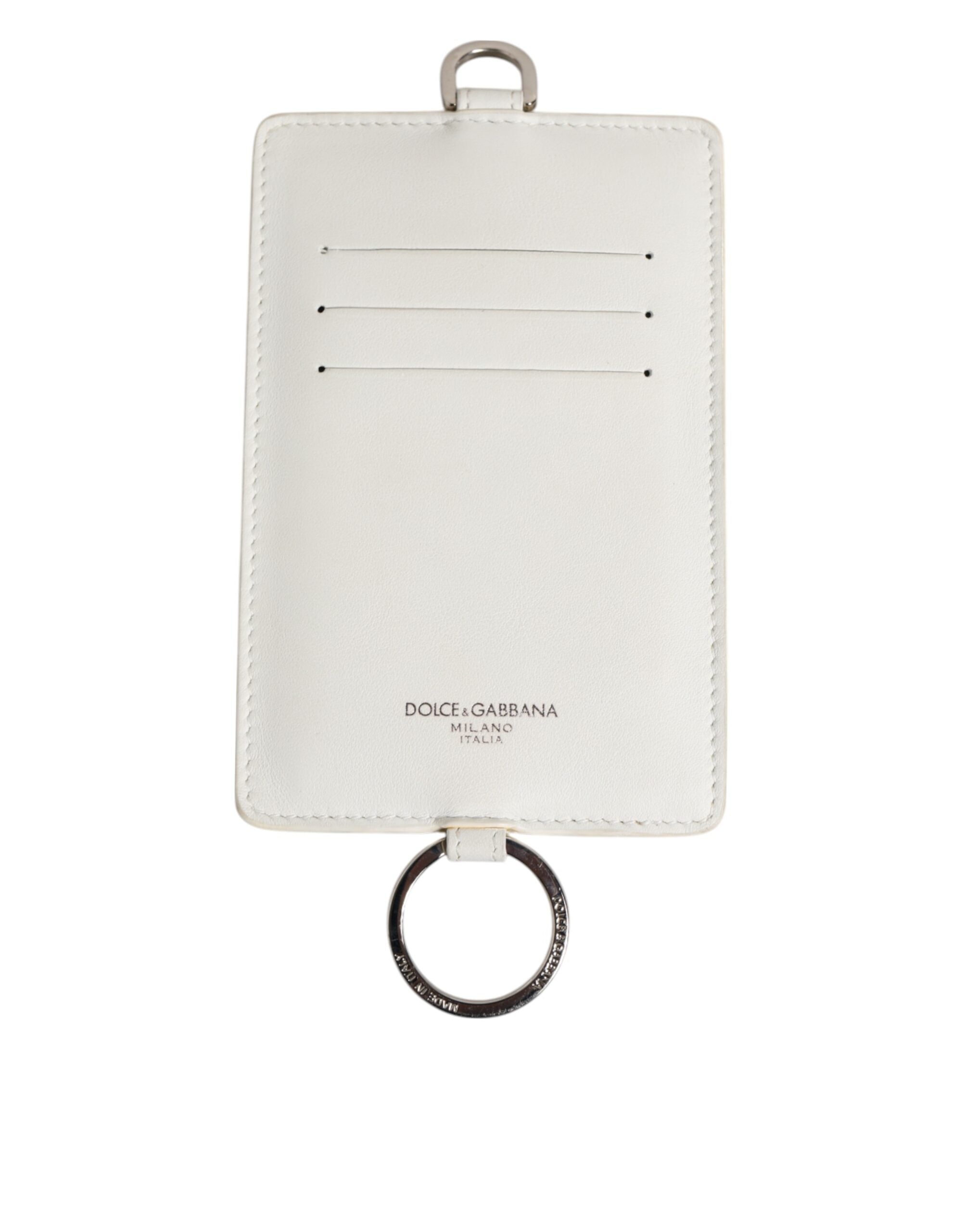 White Calf Leather Lanyard Logo Card Holder Men Wallet