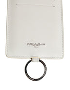 White Calf Leather Lanyard Logo Card Holder Men Wallet