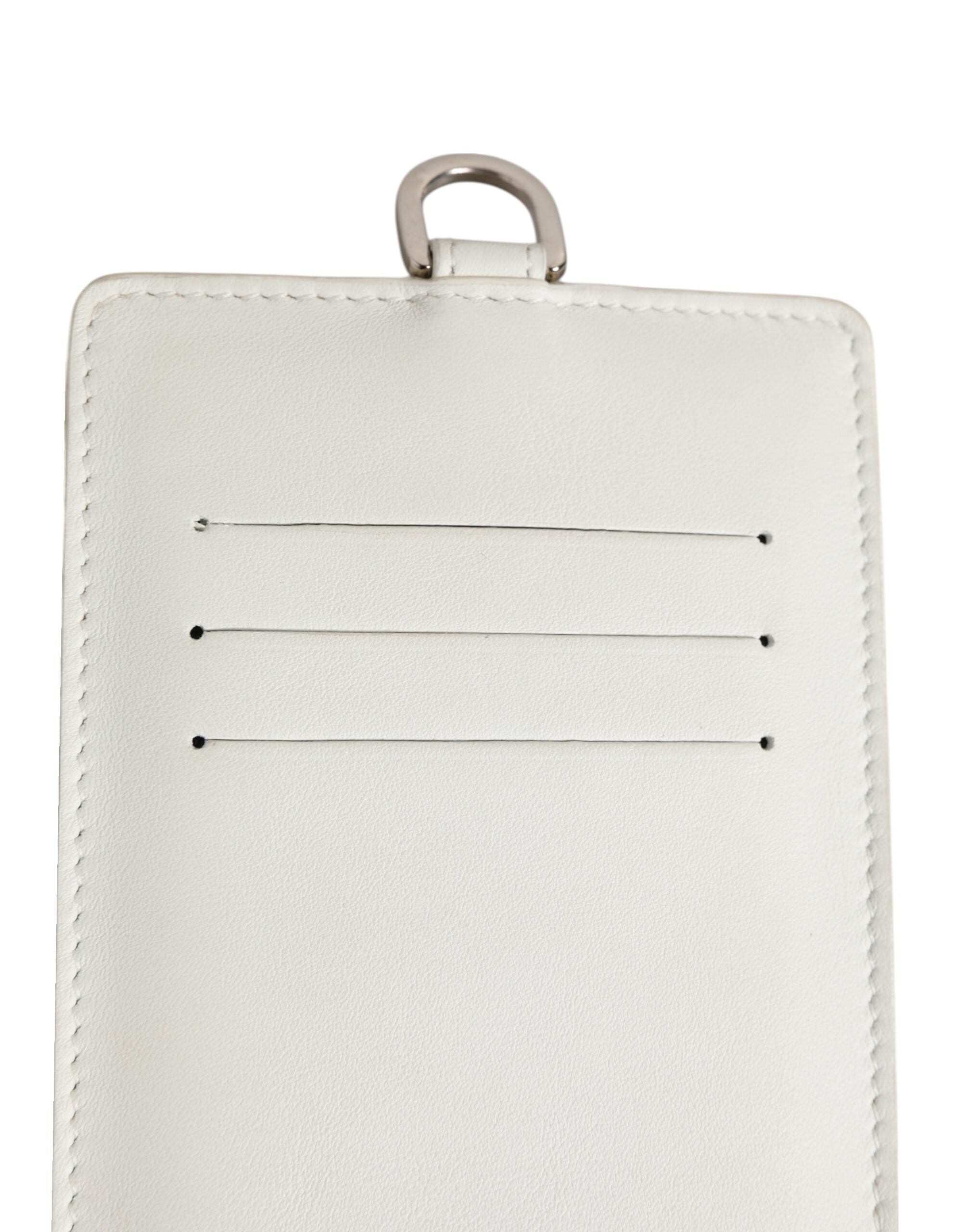 White Calf Leather Lanyard Logo Card Holder Men Wallet