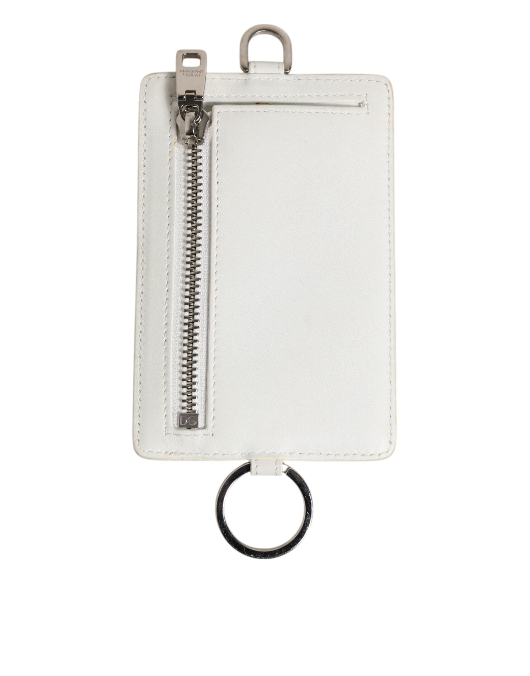 White Calf Leather Lanyard Logo Card Holder Men Wallet