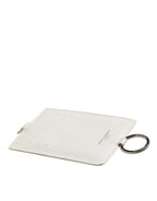 White Calf Leather Lanyard Logo Card Holder Men Wallet
