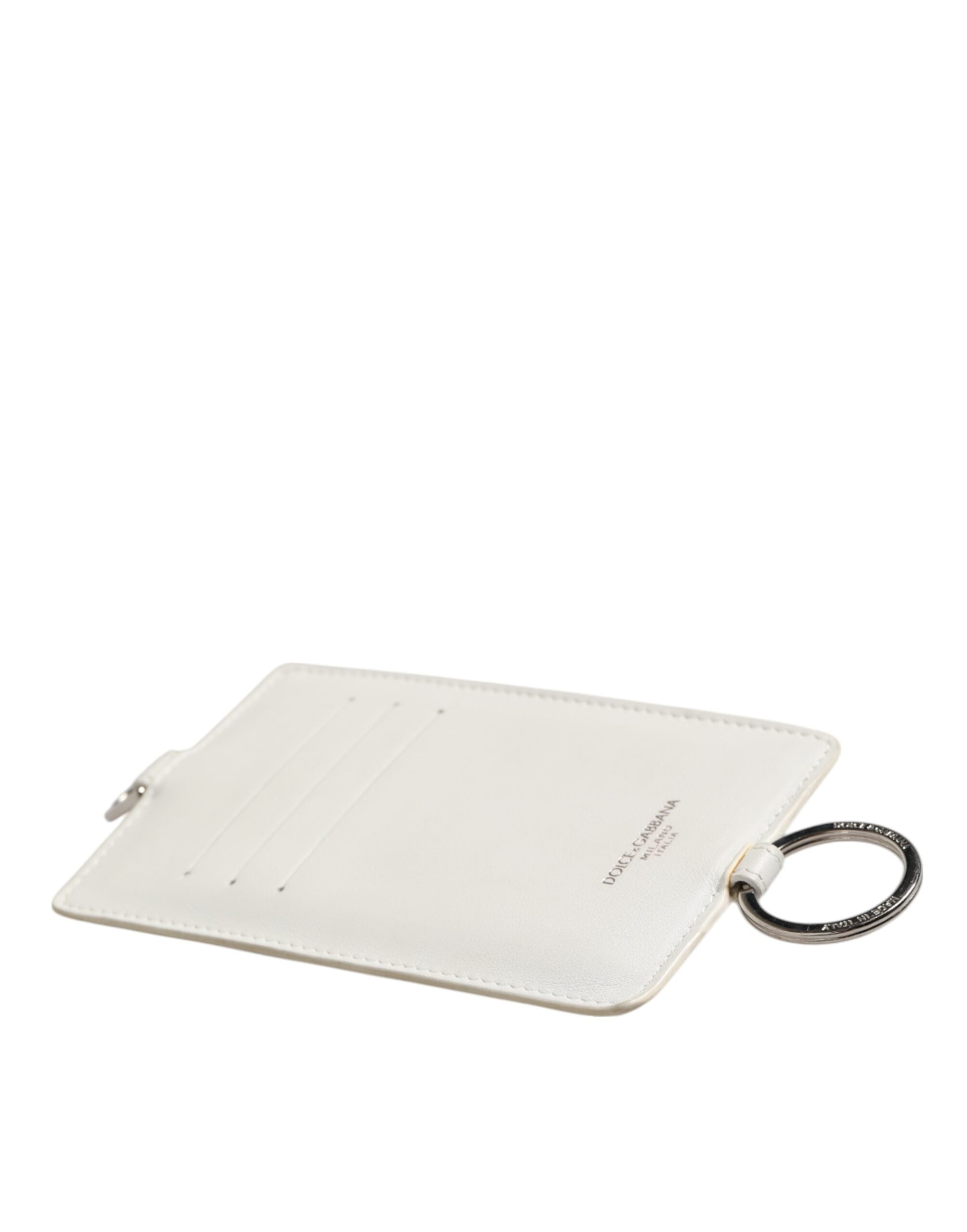 White Calf Leather Lanyard Logo Card Holder Men Wallet