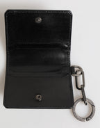 Wallet Black Leather Logo Embossed Key Chain Card Holder Wallet