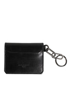 Black Leather Logo Embossed Key Chain Card Holder Wallet