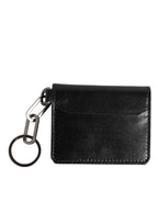 Black Leather Logo Embossed Key Chain Card Holder Wallet