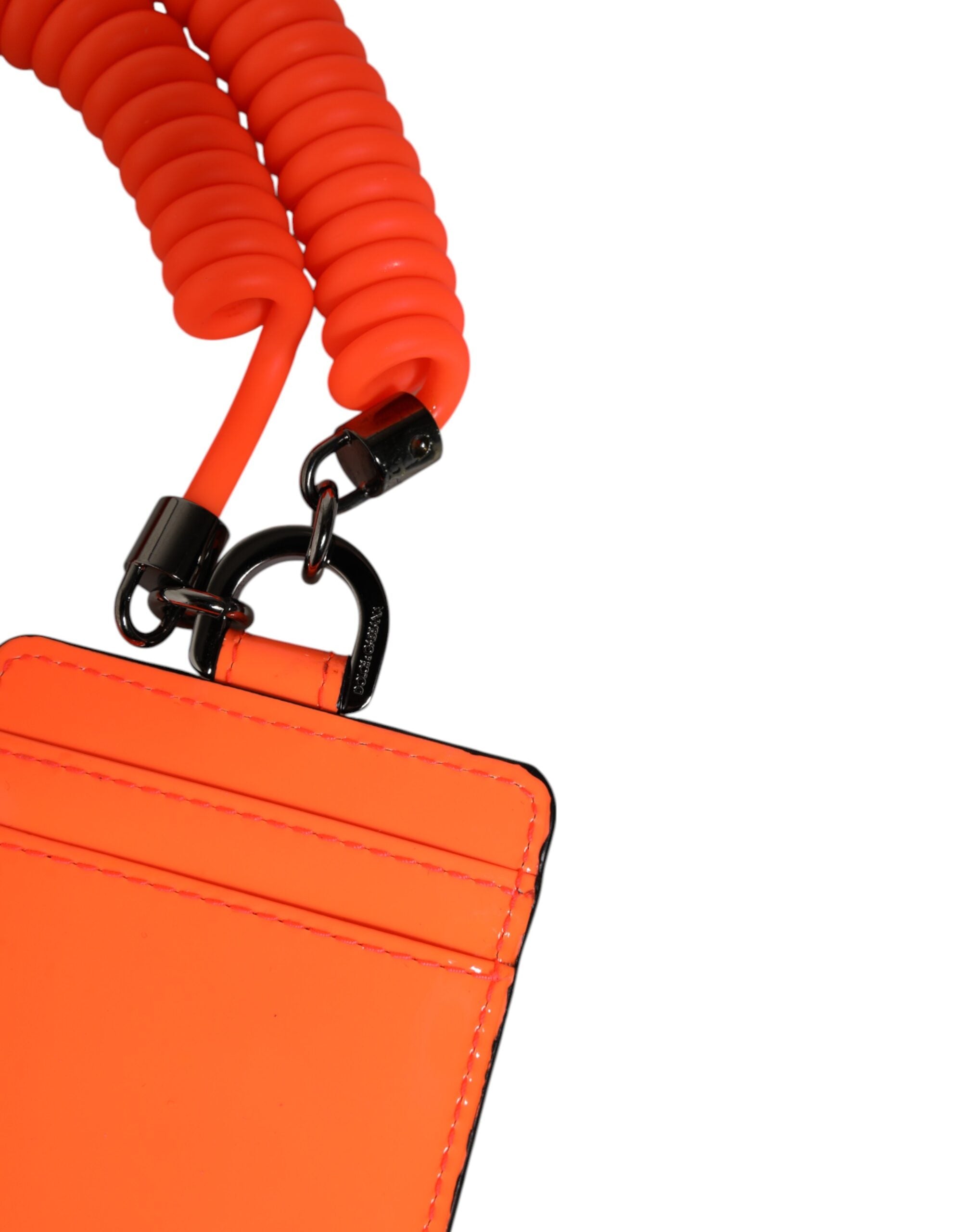 Orange Leather Logo Embossed Lanyard Card Holder Wallet