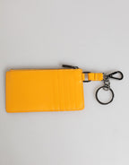 Yellow Orange Leather Credit Card Key Holder Clip On Wallet