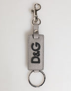Gray Leather Logo Metal Ring Keychain Holder Men Keyring