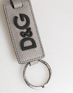Gray Leather Logo Metal Ring Keychain Holder Men Keyring