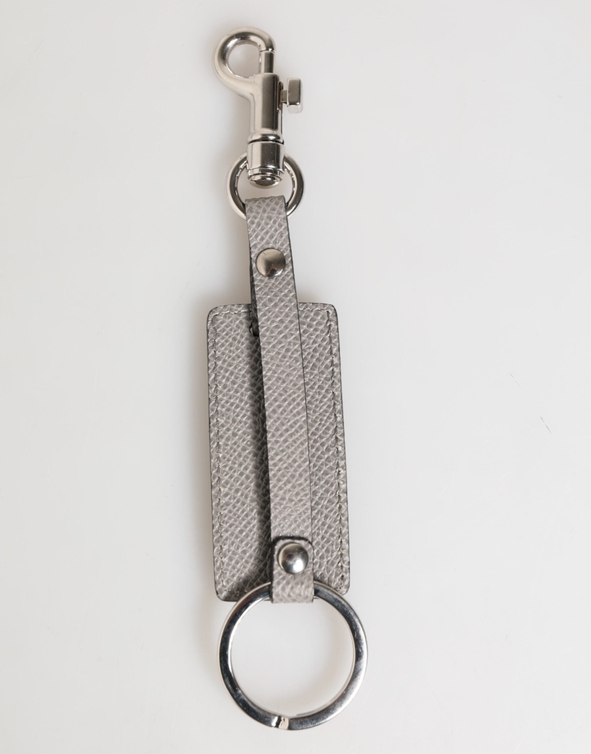 Gray Leather Logo Metal Ring Keychain Holder Men Keyring