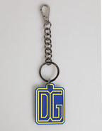 Blue Yellow DG Rubber Logo Silver Men Keychain Keyring