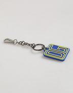 Blue Yellow DG Rubber Logo Silver Men Keychain Keyring