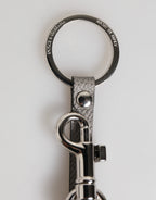 Gray Leather Logo Metal Ring Keychain Holder Men Keyring