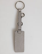 Gray Leather Logo Metal Ring Keychain Holder Men Keyring
